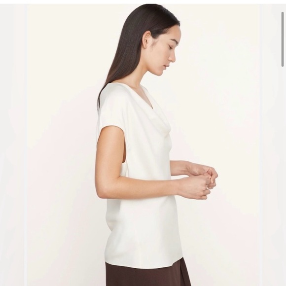 Champagne Vince Cowl Neck Cap Sleeve Silk Blouse - Picture 4 of 8